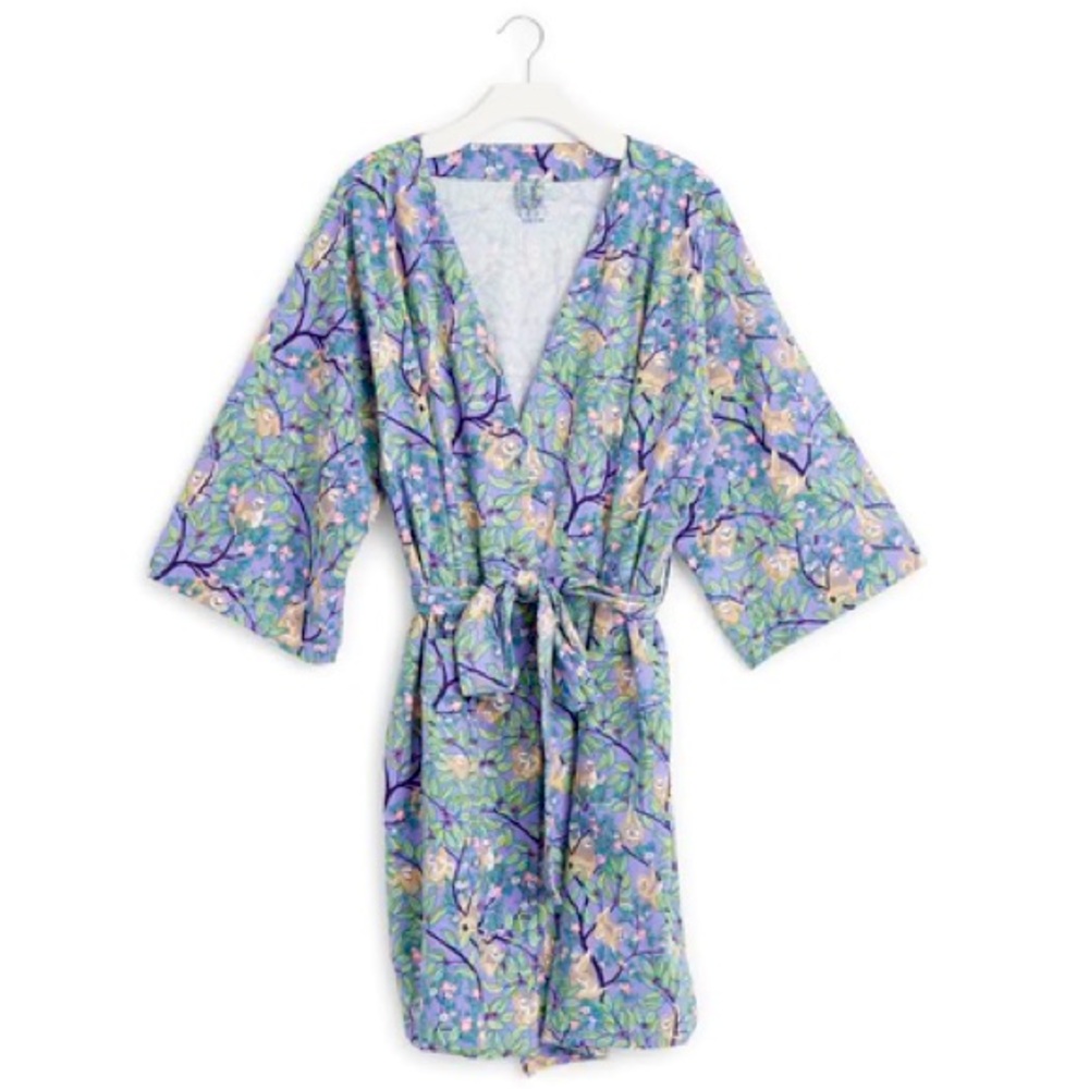 Vera Bradley Lightweight Knit Robe, Hanging Around Purple Sloths Pattern 2XL-3XL